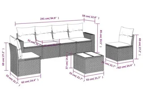 Set canapele de grădină, 7 piese, cu perne, bej, poliratan - 3/3