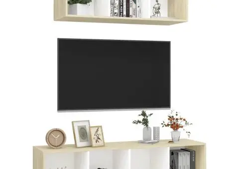 Set dulapuri TV, 2 piese, alb și stejar sonoma, lemn prelucrat - 3/5