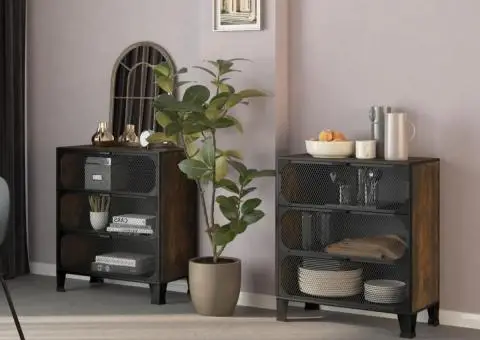 Dulapuri de depozitare 2 buc. maro rustic 72x36x82 cm metal/MDF - 1/5