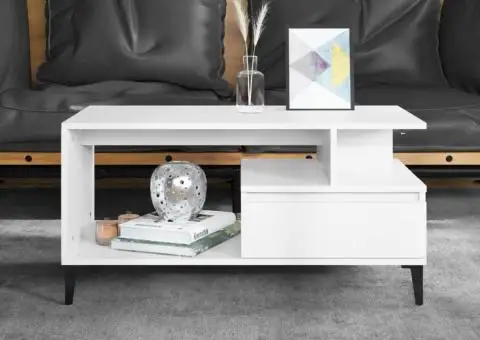 Măsuță de cafea, alb, 90x49x45 cm, lemn prelucrat - 1/5