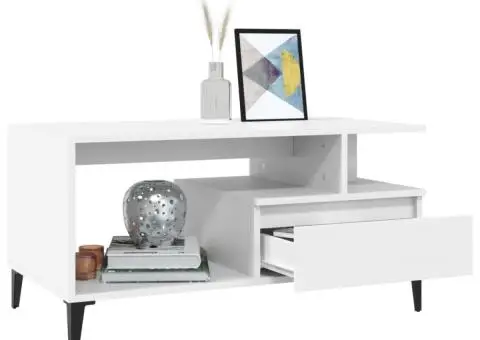 Măsuță de cafea, alb, 90x49x45 cm, lemn prelucrat - 4/5