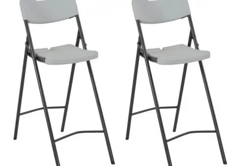 Scaune de bar pliabile, 2 buc., alb, HDPE și oțel - 1/5
