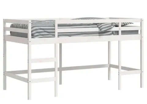Pat etajat de copii cu scară, alb, 80x200 cm, lemn masiv pin - 4/5