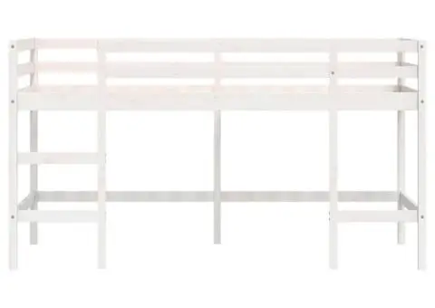 Pat etajat de copii cu scară, alb, 80x200 cm, lemn masiv pin - 5/5