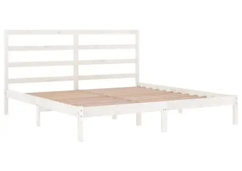 Cadru de pat Super King, alb, 180x200 cm, lemn masiv - 4/5