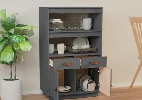 Dulap înalt, gri, 67x40x108,5 cm, lemn masiv de pin - 3/5