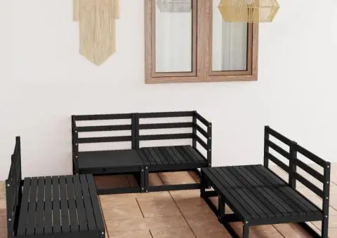 Set mobilier de grădină, 6 piese, negru, lemn masiv de pin - 1/5