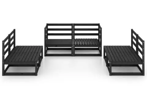 Set mobilier de grădină, 6 piese, negru, lemn masiv de pin - 3/5
