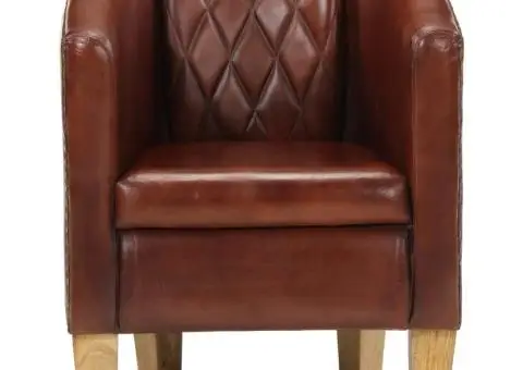 Fotoliu cu spătar rotund, maro, piele naturală - 2/5