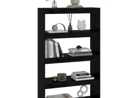 Bibliotecă/Separator cameră negru 80x30x135,5 cm lemn masiv pin - 4/5