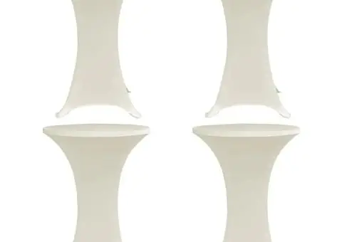 Husă de masă cu picior, 4 buc., crem, Ø80 cm elastic - 1/5