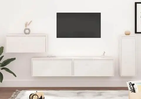 Comode TV, 4 buc., alb, lemn masiv de pin - 1/5