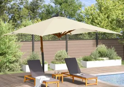 Umbrelă consolă de grădină stâlp din lemn, nisipiu, 400x300 cm - 2/5