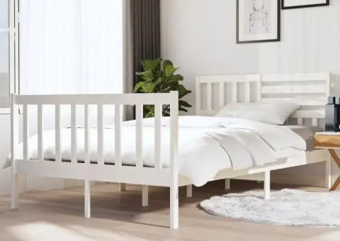 Cadru de pat, alb, 140x190 cm, lemn masiv - 1/5