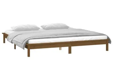 Cadru de pat cu LED, maro miere, 140x190 cm, lemn masiv - 5/5