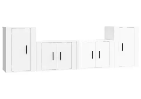 Set dulap TV, 4 piese, alb extralucios, lemn prelucrat - 2/5