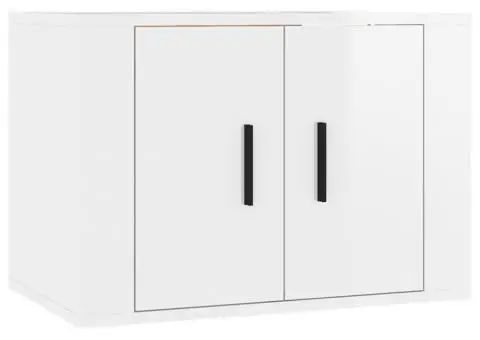 Set dulap TV, 4 piese, alb extralucios, lemn prelucrat - 4/5