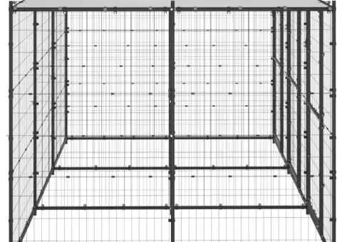 Padoc pentru câini de exterior cu acoperiș, 7,26 m², oțel - 3/5