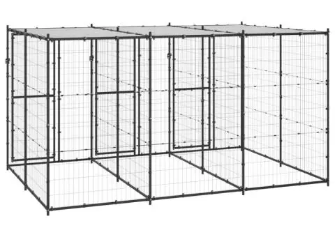 Padoc pentru câini de exterior cu acoperiș, 7,26 m², oțel - 4/5
