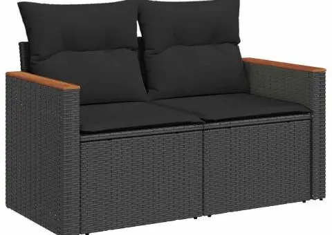 Canapea de grădină cu perne, 2 locuri, negru, poliratan - 2/5