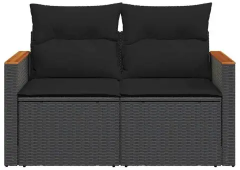 Canapea de grădină cu perne, 2 locuri, negru, poliratan - 4/5