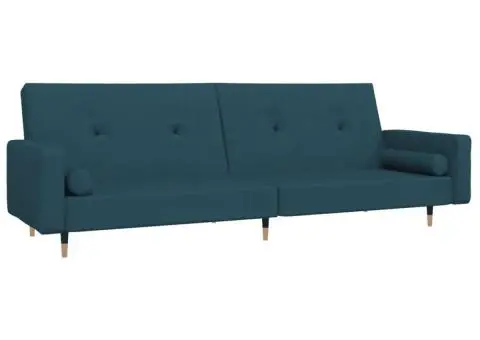 Canapea extensibilă cu 2 locuri, 2 perne, albastru, catifea - 2/5