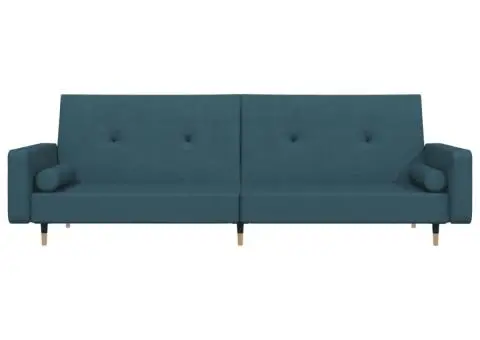 Canapea extensibilă cu 2 locuri, 2 perne, albastru, catifea - 4/5