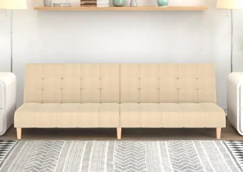 Canapea extensibilă cu 2 locuri, crem, material textil - 1/5