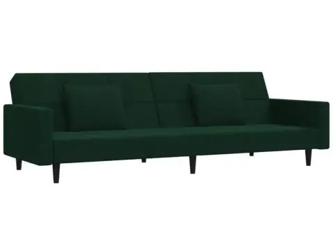 Canapea extensibilă cu 2 locuri, 2 perne, verde închis catifea - 2/5
