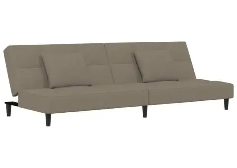 Canapea extensibilă cu 2 locuri, 2 perne, gri deschis, catifea - 2/5