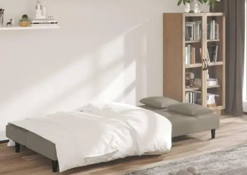 Canapea extensibilă cu 2 locuri, 2 perne, gri deschis, catifea - 3/5