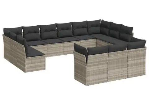 Set canapele de grădină cu perne, 13piese gri deschis poliratan - 2/3