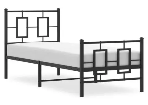Cadru pat metalic cu tăblii de cap/picioare, negru, 75x190 cm - 4/5
