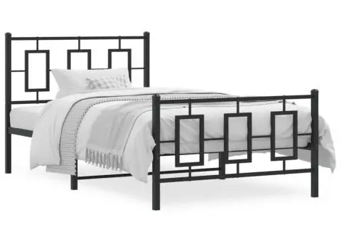 Cadru pat metalic cu tăblii de cap/picioare, negru, 100x200 cm - 2/5