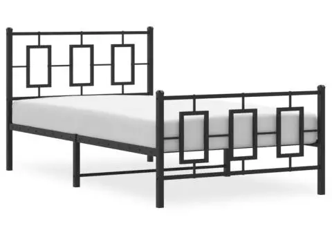 Cadru pat metalic cu tăblii de cap/picioare, negru, 100x200 cm - 4/5