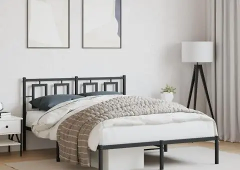 Cadru de pat metalic cu tăblie, negru, 135x190 cm - 1/5