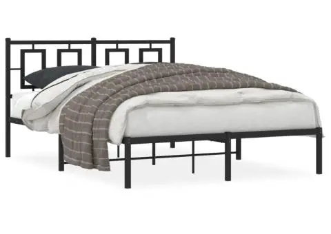 Cadru de pat metalic cu tăblie, negru, 135x190 cm - 2/5