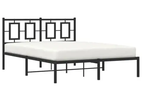 Cadru de pat metalic cu tăblie, negru, 135x190 cm - 4/5