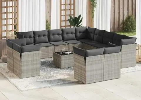 Set mobilier de grădină cu perne,14 piesegri deschis, poliratan - 1/3