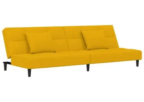 Canapea extensibilă cu 2 locuri, 2 perne, galben, catifea - 2/5