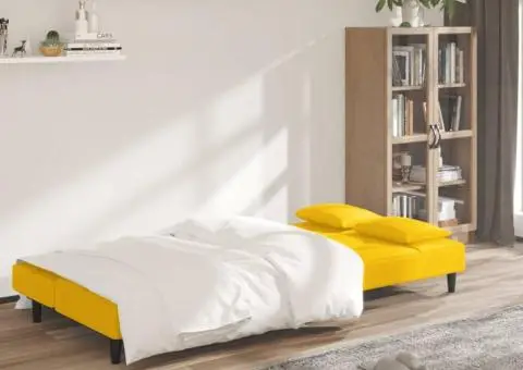 Canapea extensibilă cu 2 locuri, 2 perne, galben, catifea - 3/5