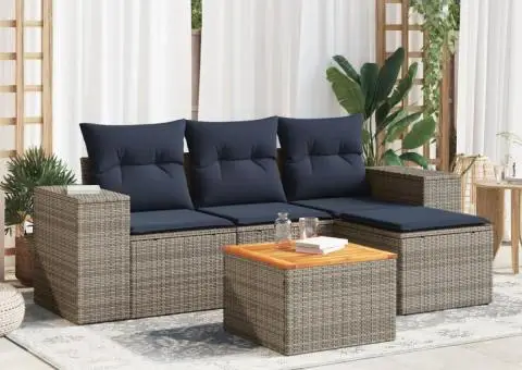 Set canapea de grădină cu perne, 5 piese, gri, poliratan - 1/3