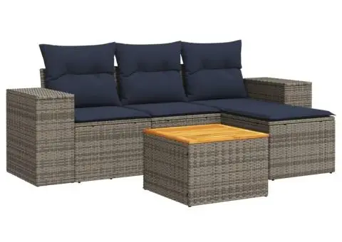 Set canapea de grădină cu perne, 5 piese, gri, poliratan - 2/3