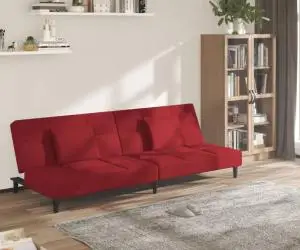 vidaXL Canapea extensibilă cu 2 locuri, 2 perne, roșu vin, catifea