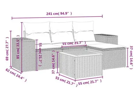 Set canapele de grădină cu perne, 5 piese, bej, poliratan - 3/3