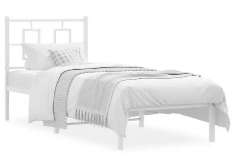 Cadru de pat metalic fără saltea, cu tăblie, alb, 75x190 cm - 2/5