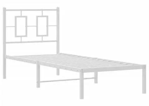 Cadru de pat metalic fără saltea, cu tăblie, alb, 75x190 cm - 3/5