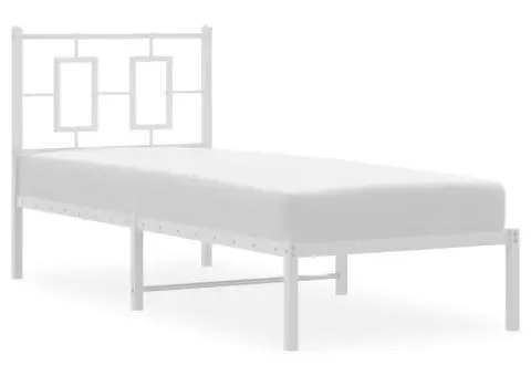 Cadru de pat metalic fără saltea, cu tăblie, alb, 75x190 cm - 4/5