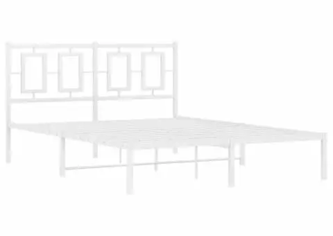 Cadru de pat metalic cu tăblie, alb, 135x190 cm - 3/5