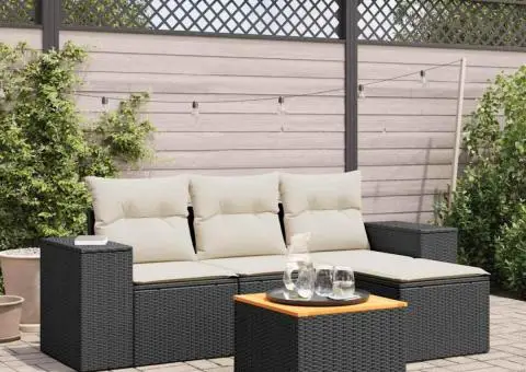 Set mobilier de grădină cu perne, 5 piese, negru, poliratan - 1/3